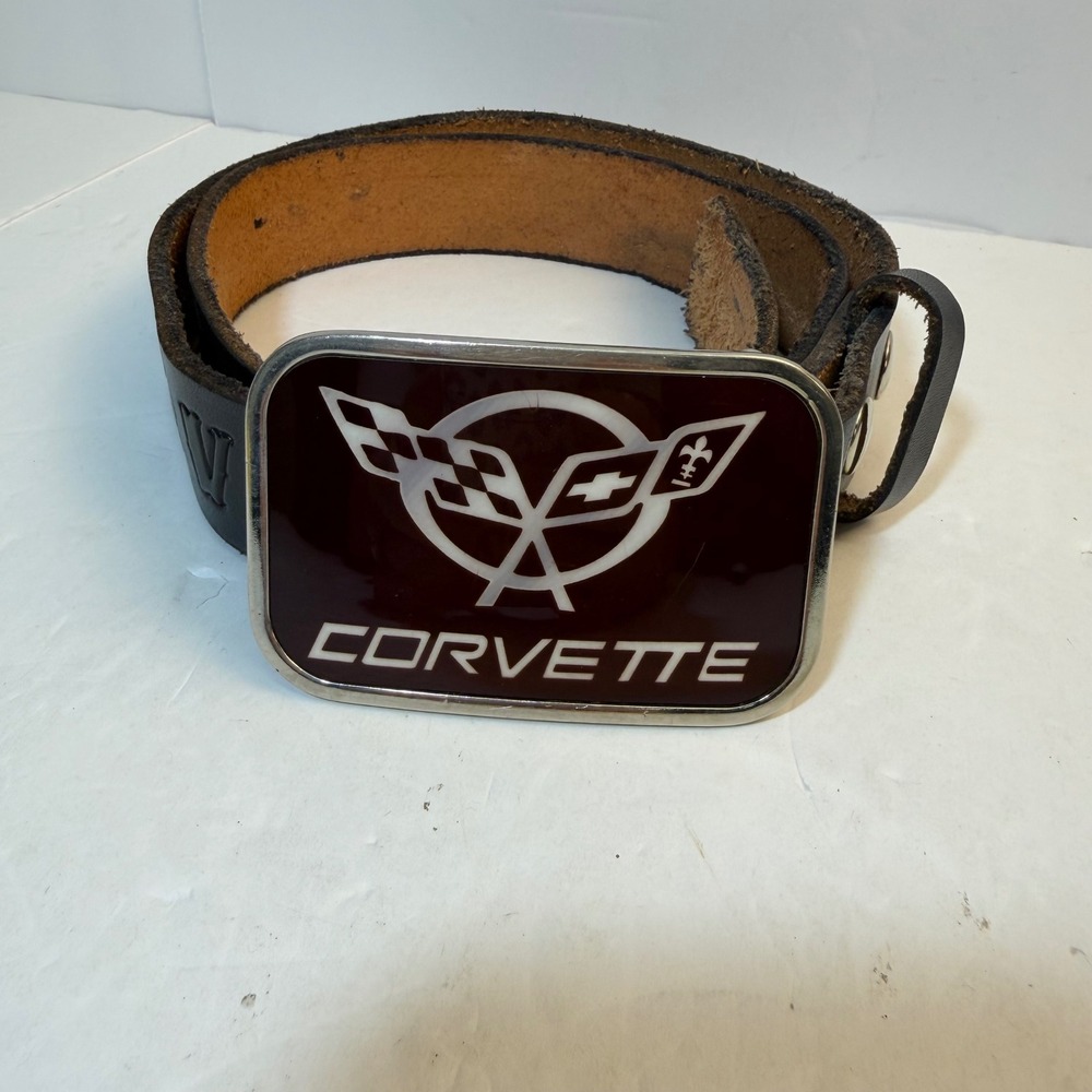 Buckle-Down Chevrolet Corvette Black Leather Belt GM Licensed Logo Buckle 38-40